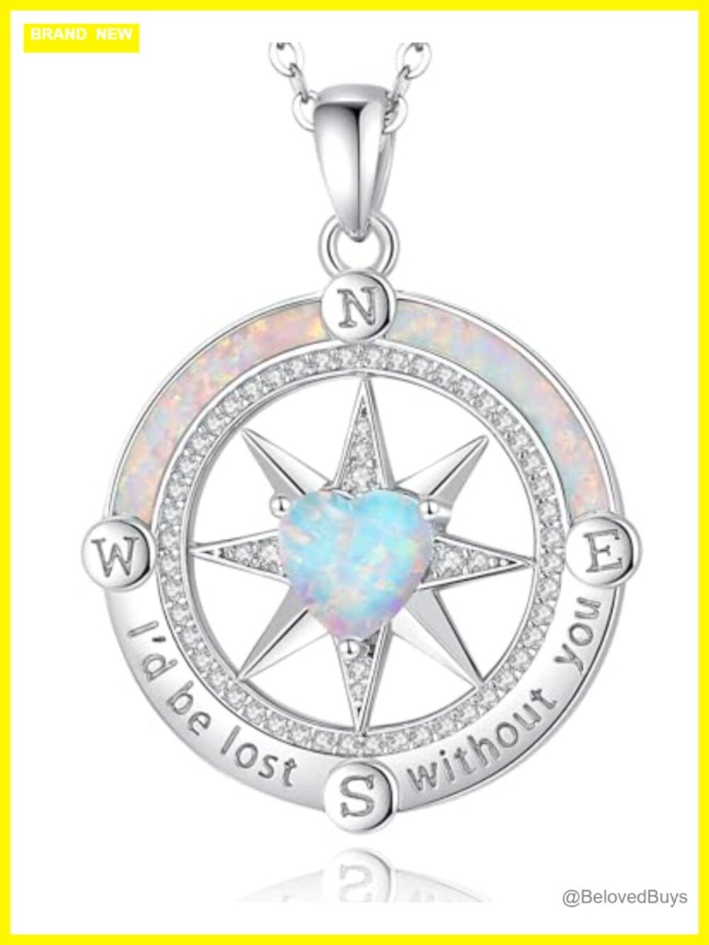 Compass Birthstone Necklace 925 Sterling Silver White Gold Plated Pendant